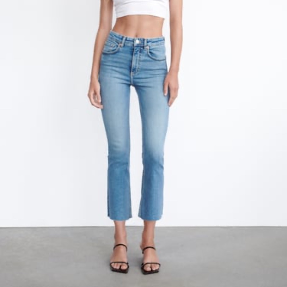 Zara light wash cropped flare jeans